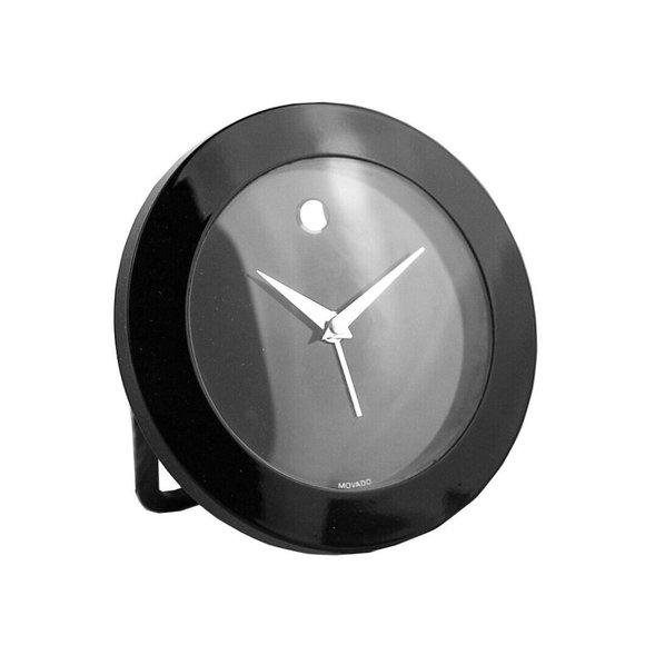 MOVADO BLACK ROUND TRAVEL ALARM CLOCK WITH CASE BRAND NEW ORIGINAL BOX